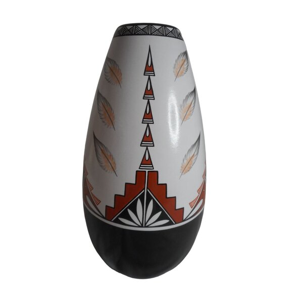 Native American Jemez NM Handpainted Pottery decor Turquoise Feather Gachupin - Picture 8 of 10